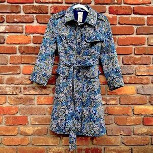 Elevenses Floral Trench Coat Pockets Button Up Tie Belt Cotton Anthropologie 8
